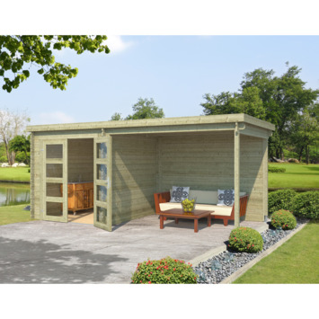 Tuinhuis met overkapping Helena vurenhout geïmpregneerd 492 x 254 cm