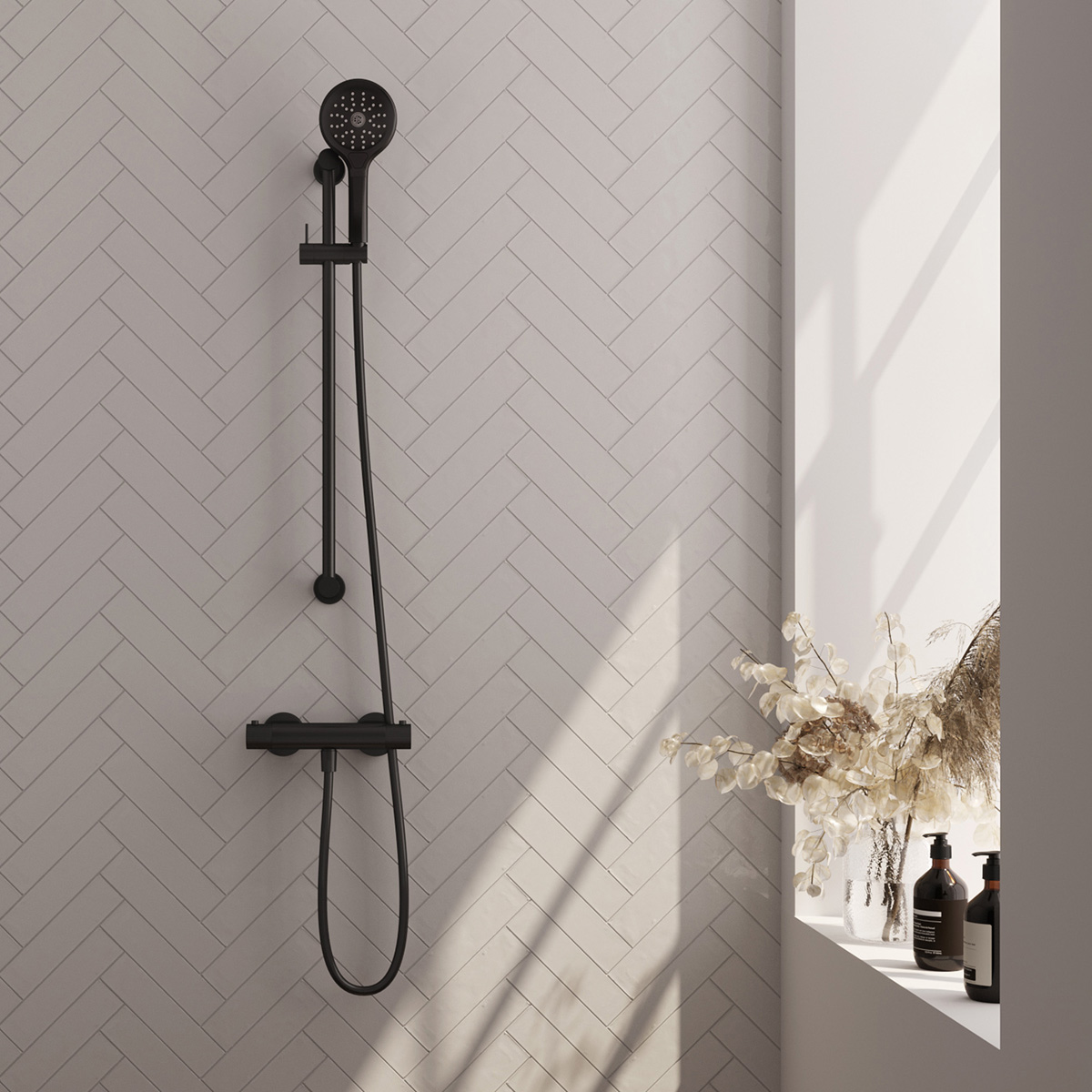 Brauer Stripe thermostatische douchekraan met glijstang en 3 standen handdouche zwart mat