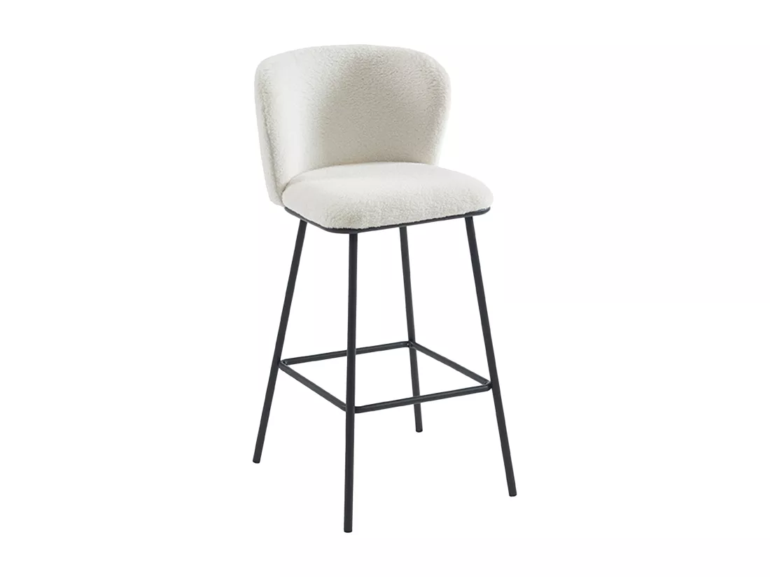 Lot de 2 tabourets de bar en tissu bouclette et métal - Blanc - SENORASE
