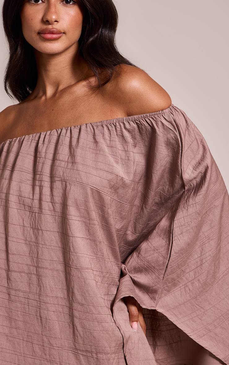 Marron Haut Cape Bardot Asymétrique Froissé Taupe Petite