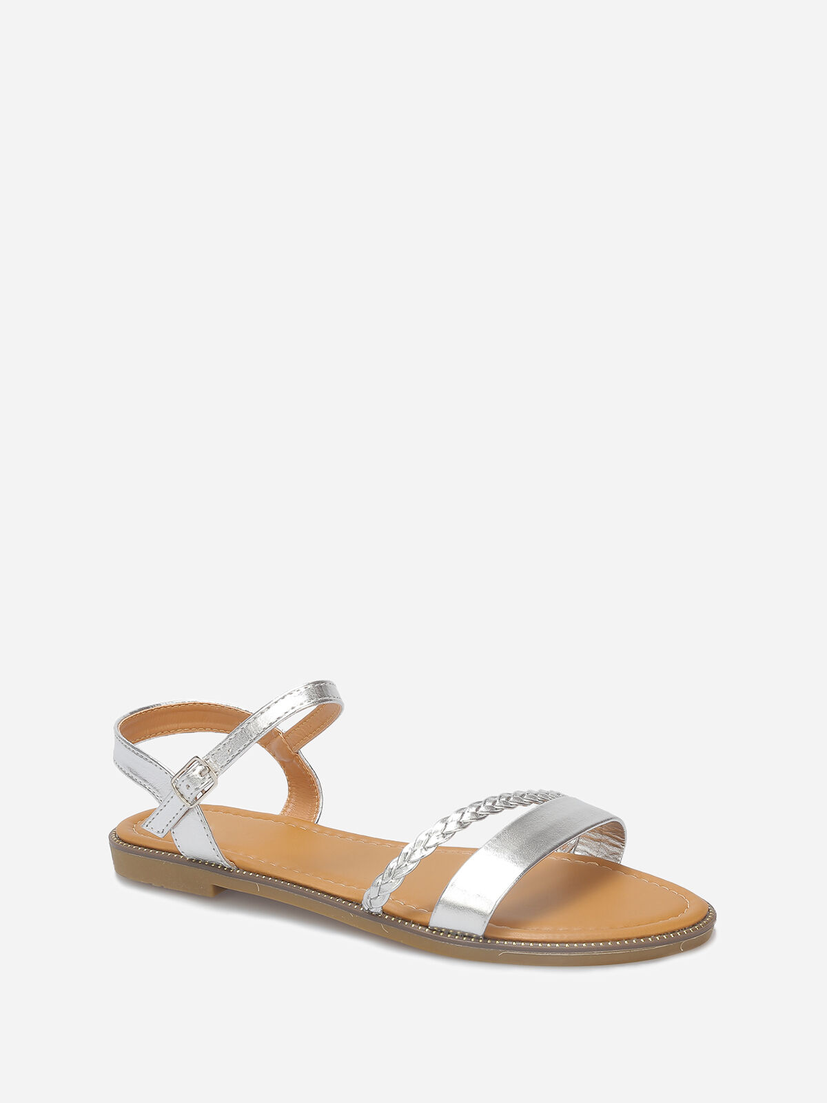 Nu-pieds à bride tressée grandes tailles- Argenté