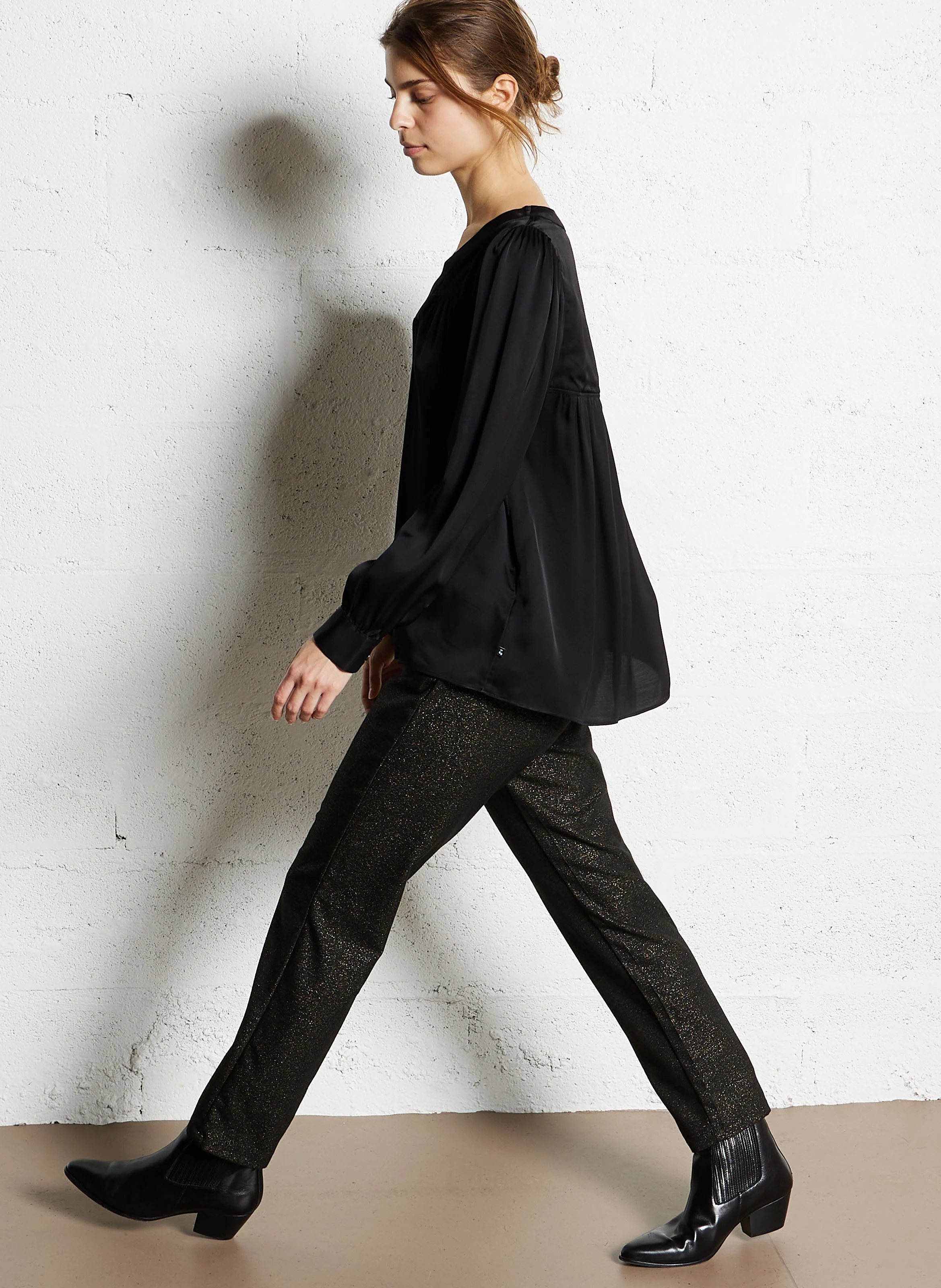 SPARKLIN - Pantalon droit à paillettes | Noir