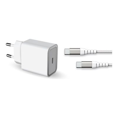 BIGBEN Connected - Force Power Lite - Chargeur secteur pour smartphone - 25W Power Delivry + Cable Renforcé USB C/USB C - Blanc - Garanti à vie