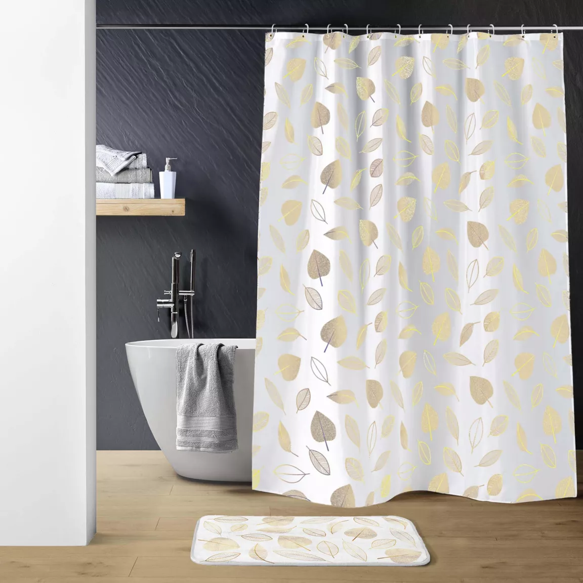 Rideau de douche à anneaux (180 x 200 cm) Joya Blanc