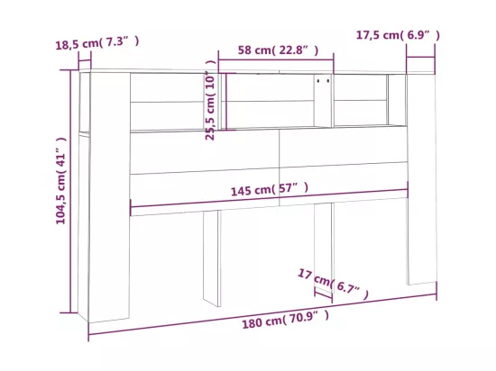 Armoire de tête de lit Noir 180x18,5x104,5 cm