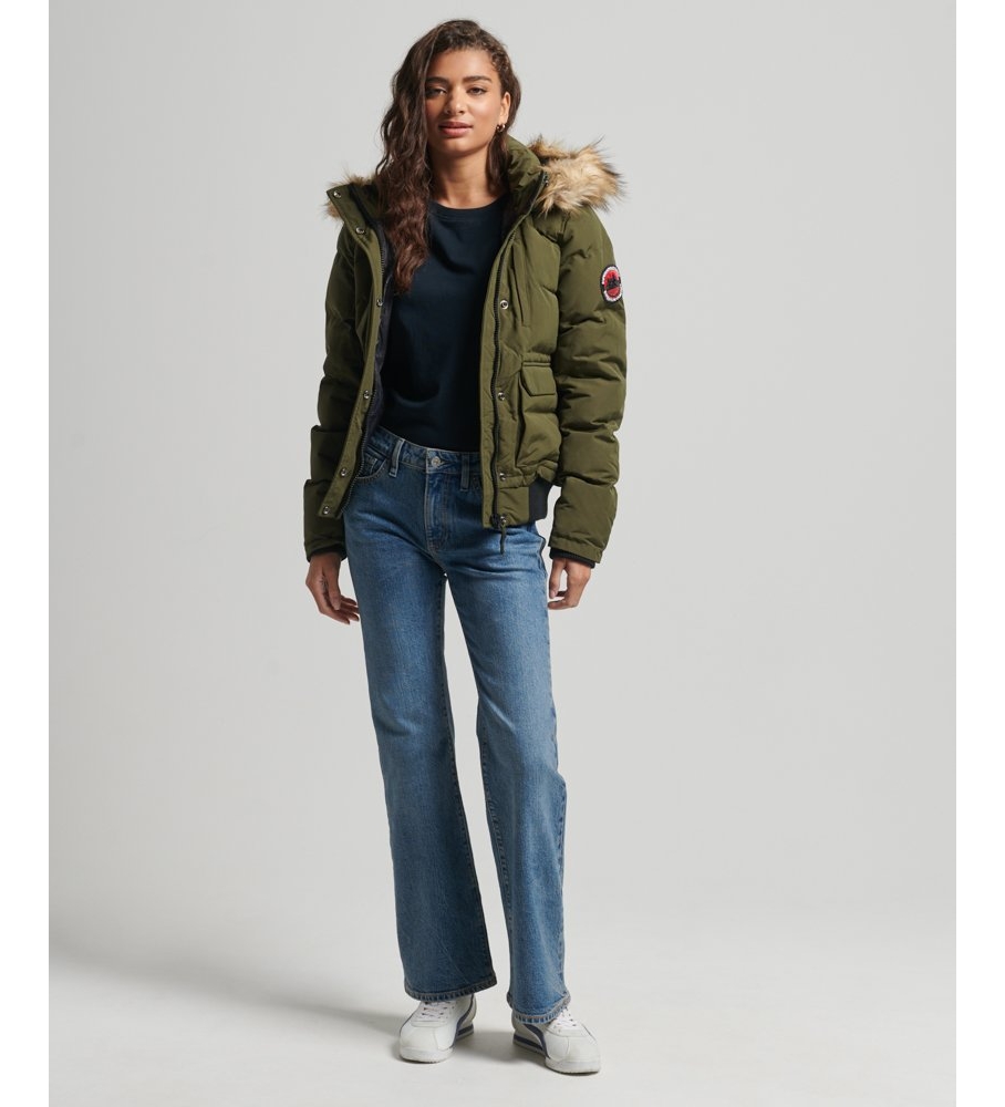 Jaqueta bomber acolchoada Superdry Everest verde com capuz.