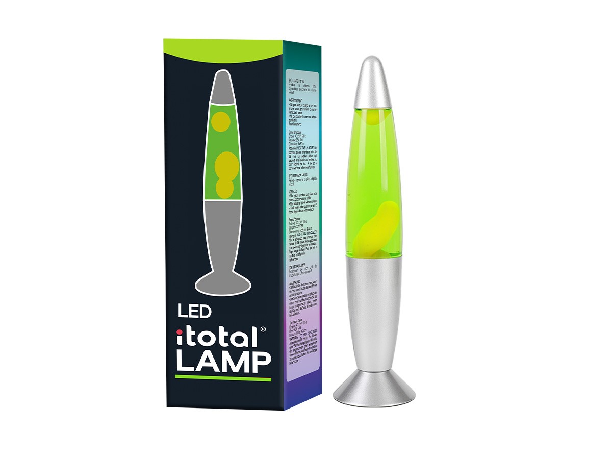 iTotal - LED Lava Lampe m/Grønt Lys - Sølv Base og Hvid Voks