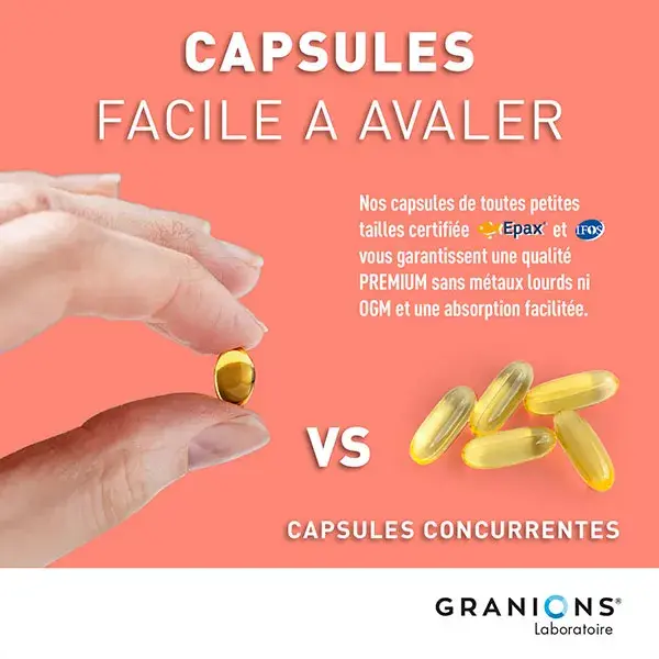 GRANIONS Oméga 3 1000mg - Haute concentration EPA DHA et Vitamine E 60 capsules