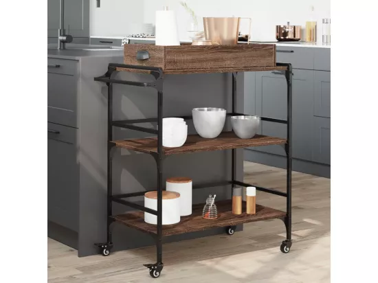 Chariot de cuisine chêne marron 81,5x41x92,5 cm bois ingénierie