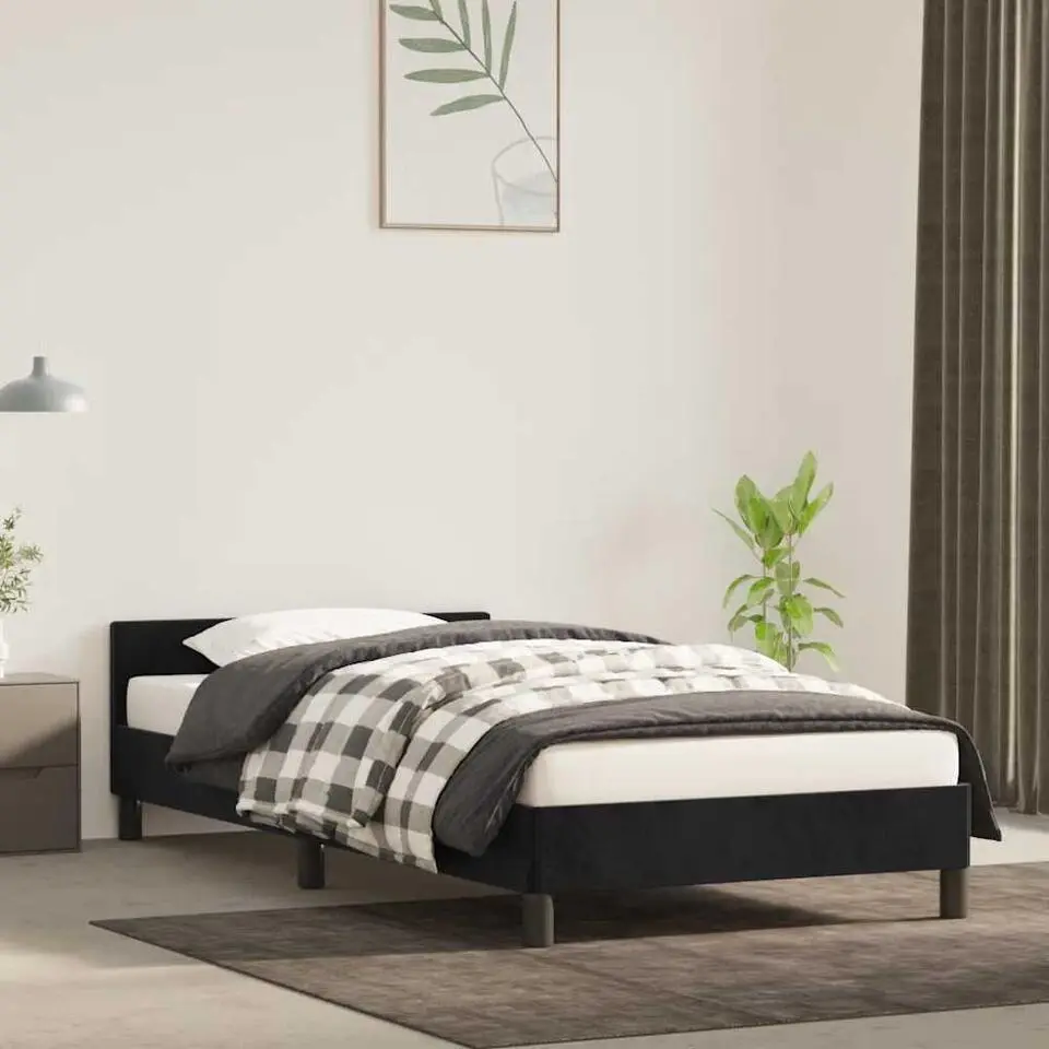 vidaXL - Bed frame met hoofdeinde zonder matras - Zwart - Fluweel - 80x200 cm
