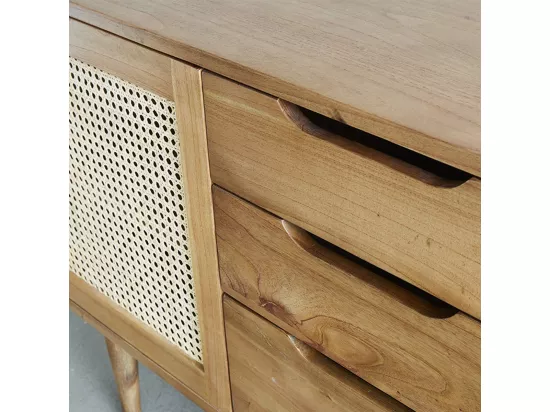 Meuble de salle de bain en mindi massif et cannage 85 cm