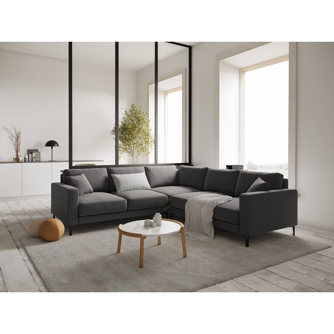 Mazzini Sofas Canapé d'angle Symétrique En Velours Venus 5 Places gris - 250x238x90 cm