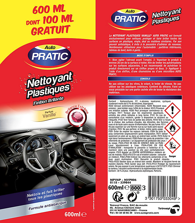 Nettoyant plastique 500 ml + 100 ml gratuit