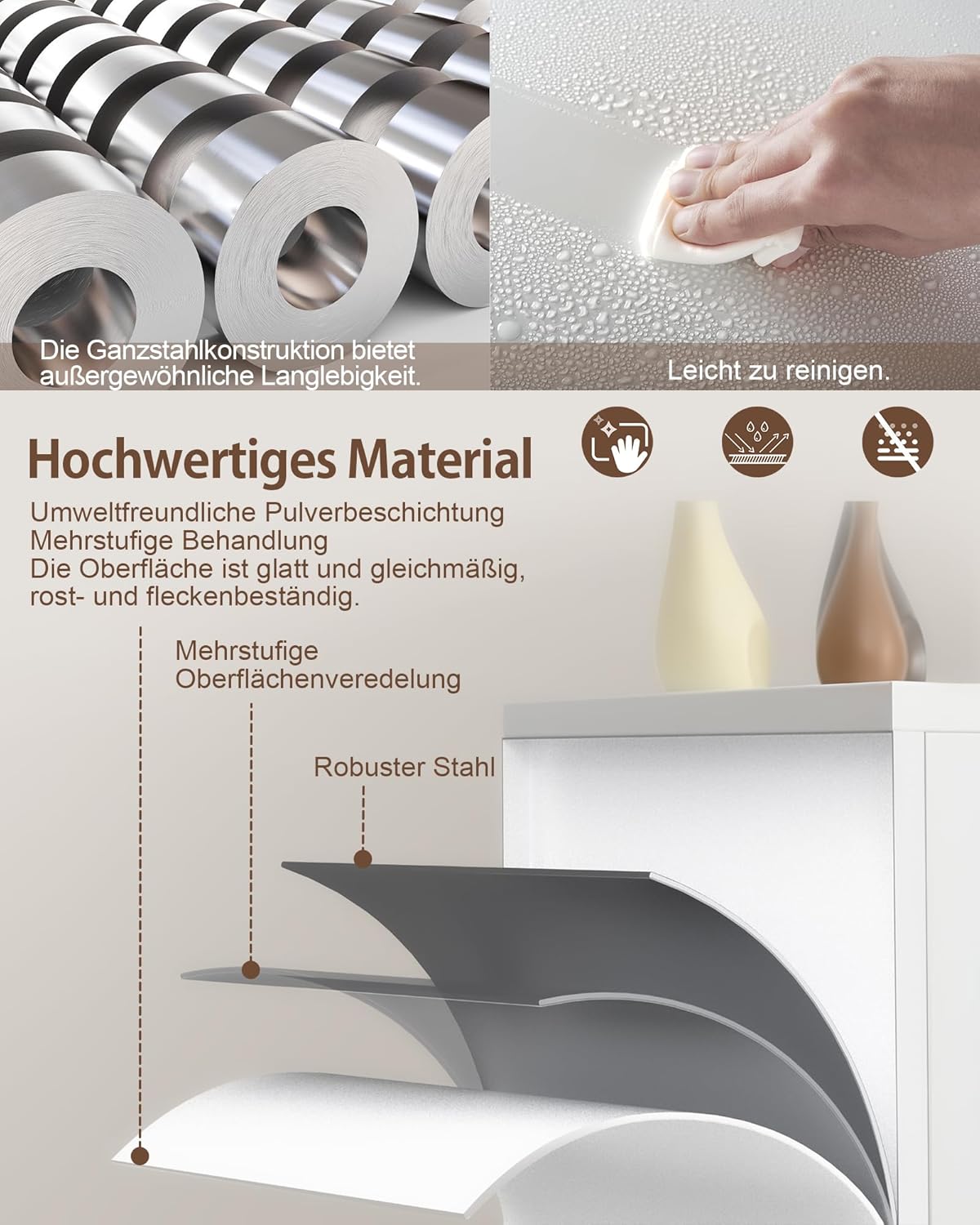 LAND·VOI Stahlschrank 5 Ebenen mit Schloss verstellbare Einlegeböden Doppeltüren Aktenschrank Werkzeugschrank für Büro Garage Haushalt Werkstatt 80x40x181.5 cm weiß