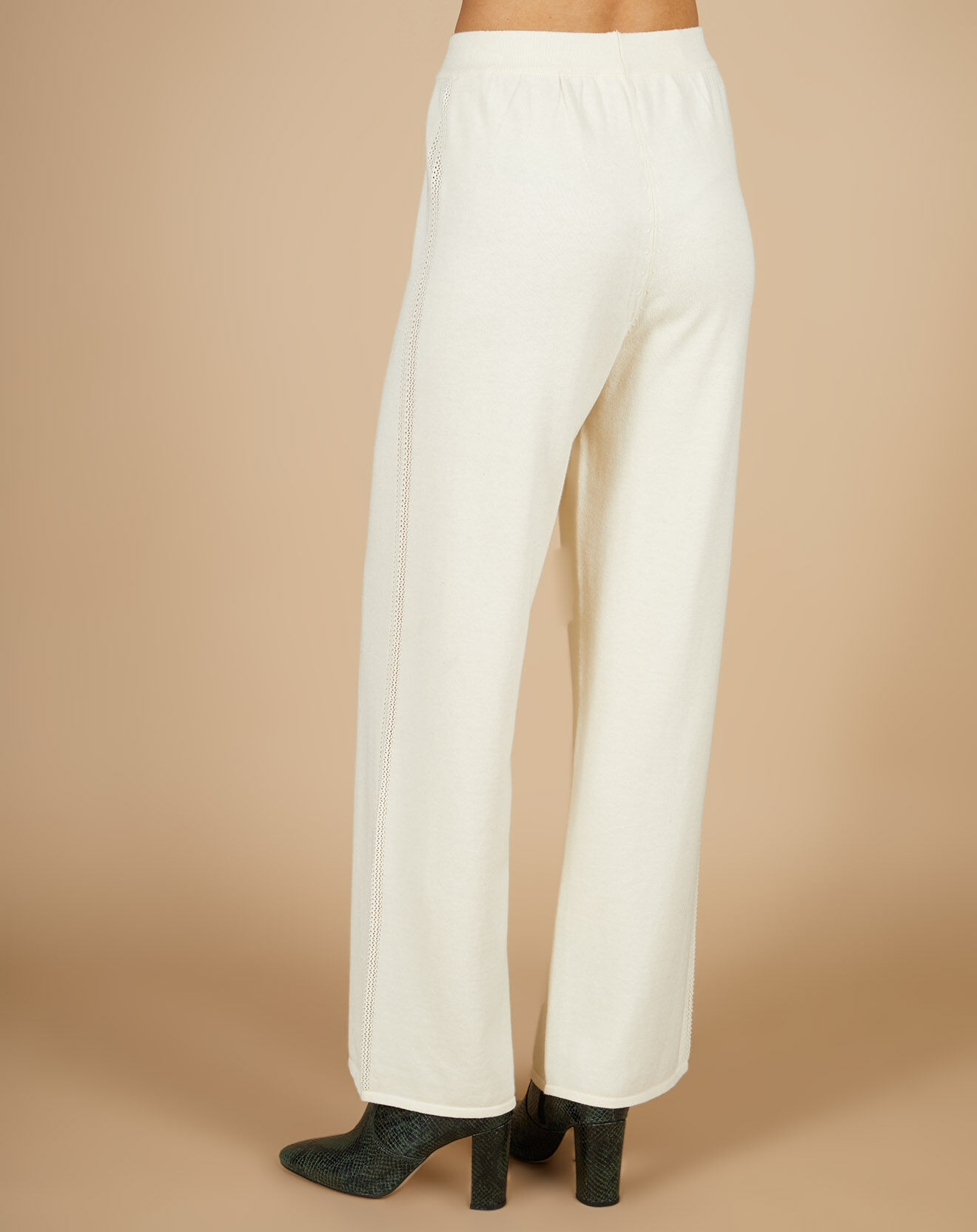 Cashmere Tribu Pantalon en Coton & Cachemire Salomé blanc cassé
