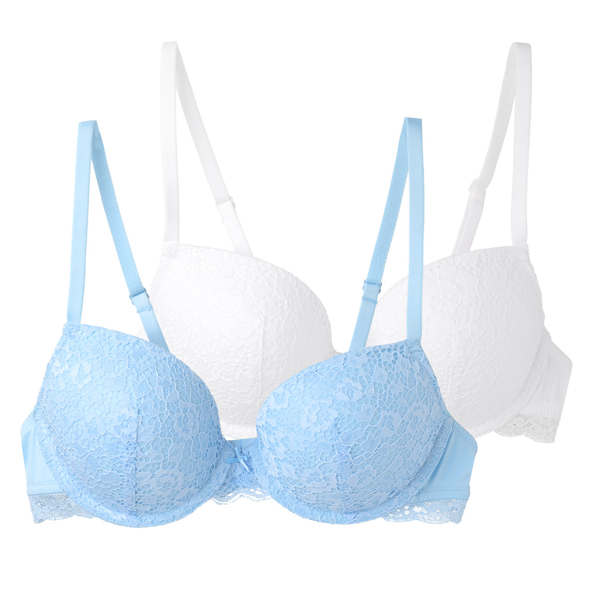 Gina Benotti 2 Damen Bügel-BHs mit floraler Spitze hellblau / weiss