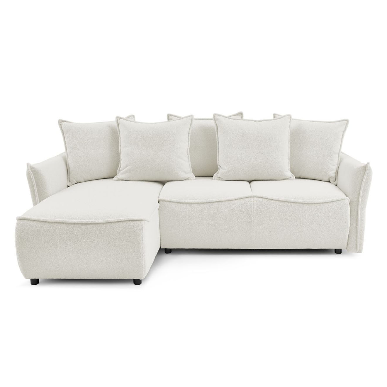 Bobochic Canapé d'angle gauche convertible bouclette Léon blanc - 242x158x90 cm