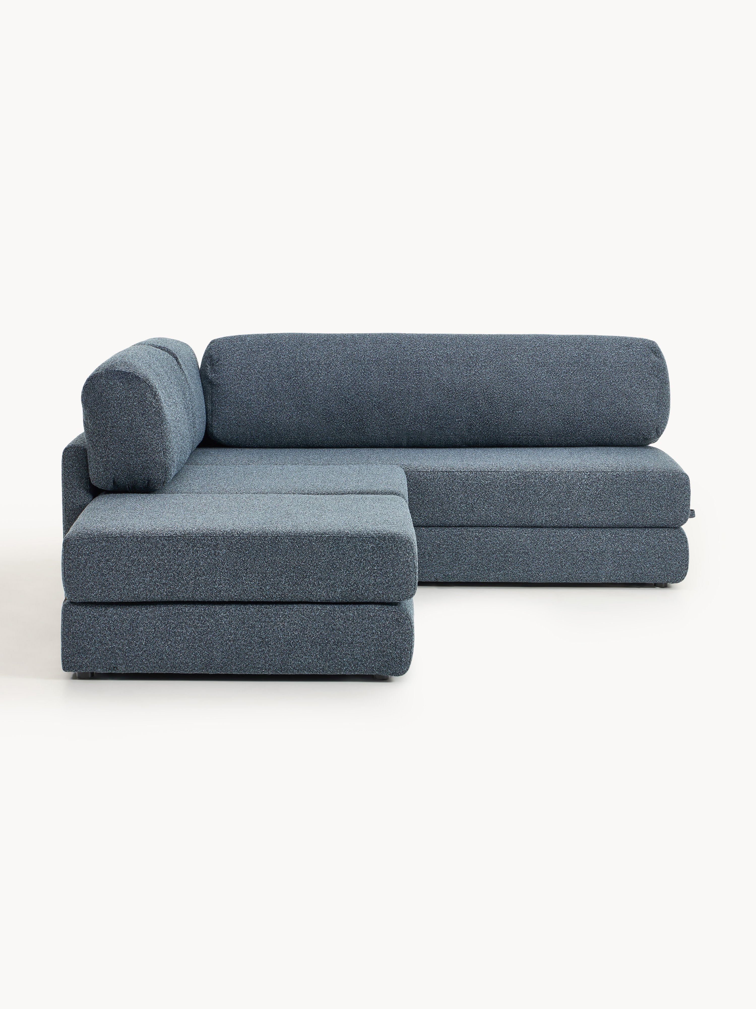 Bouclé hoekbankbed Ladina met opbergruimte