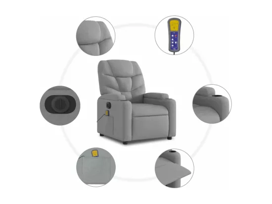 Fauteuil massant inclinable électrique gris clair tissu
