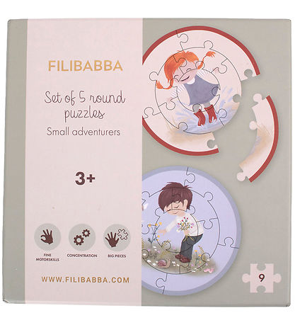 Filibabba Puzzlespiel-Set - Rund - 5x9 Teile - Kleine Abenteurer
