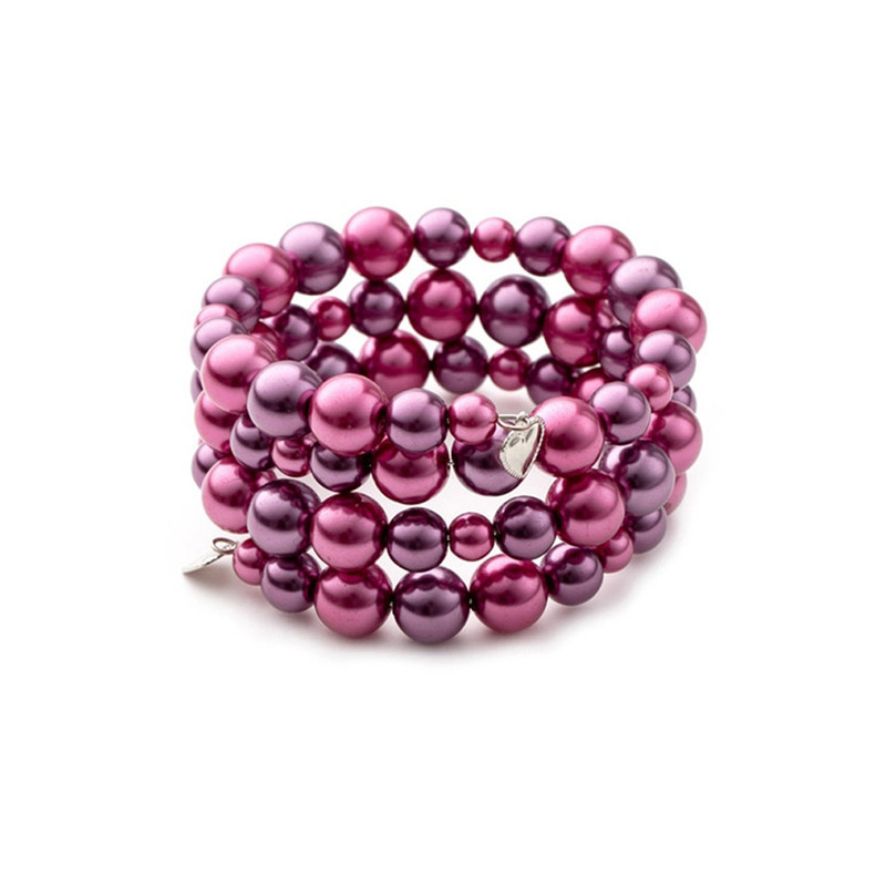 Bracelet 3 Rangs en Perles Roses et Plaqué Rhodium