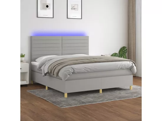 Sommier tapissier et matelas et LED Gris clair 180x200 cm Tissu