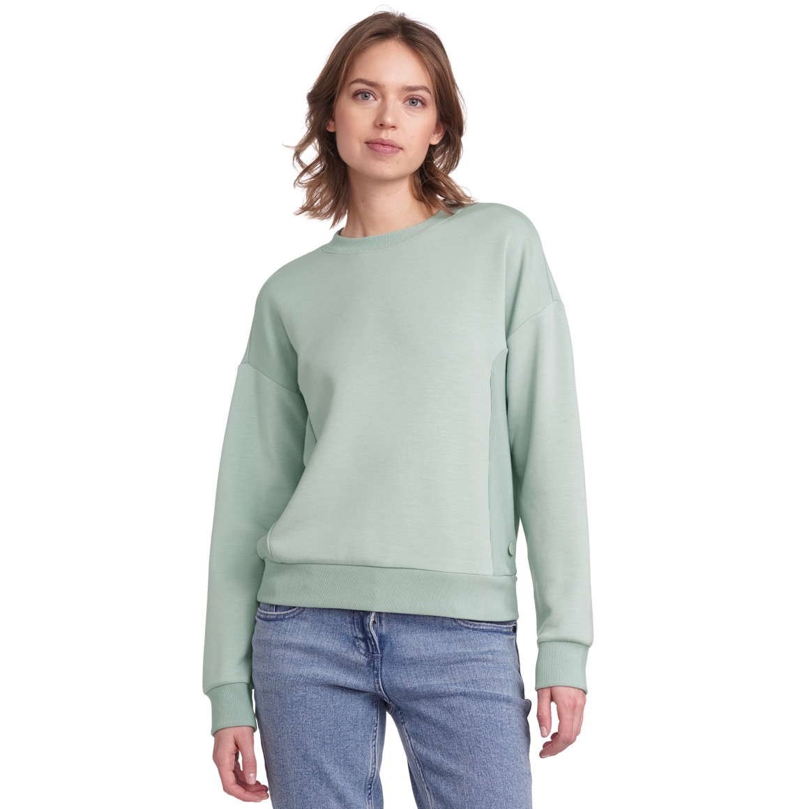 Gina Collection Damen Sweatshirt mit gerippten Einsätzen hellgrün