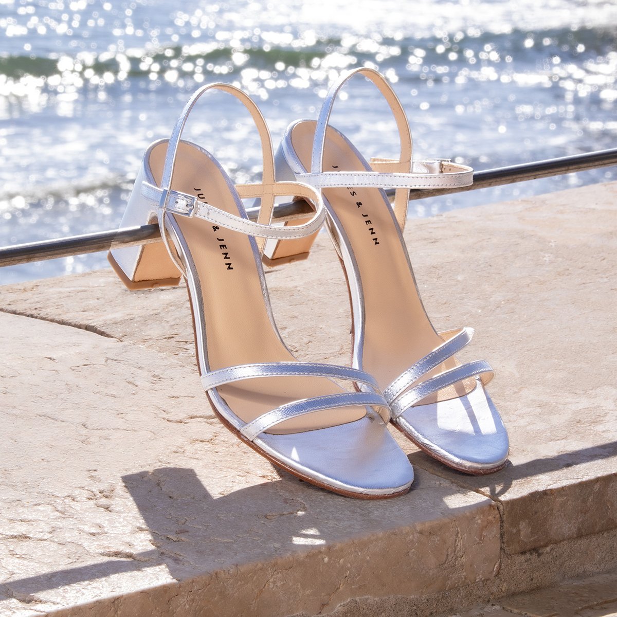 Sandales talon épurées cuir métallisé | Argent