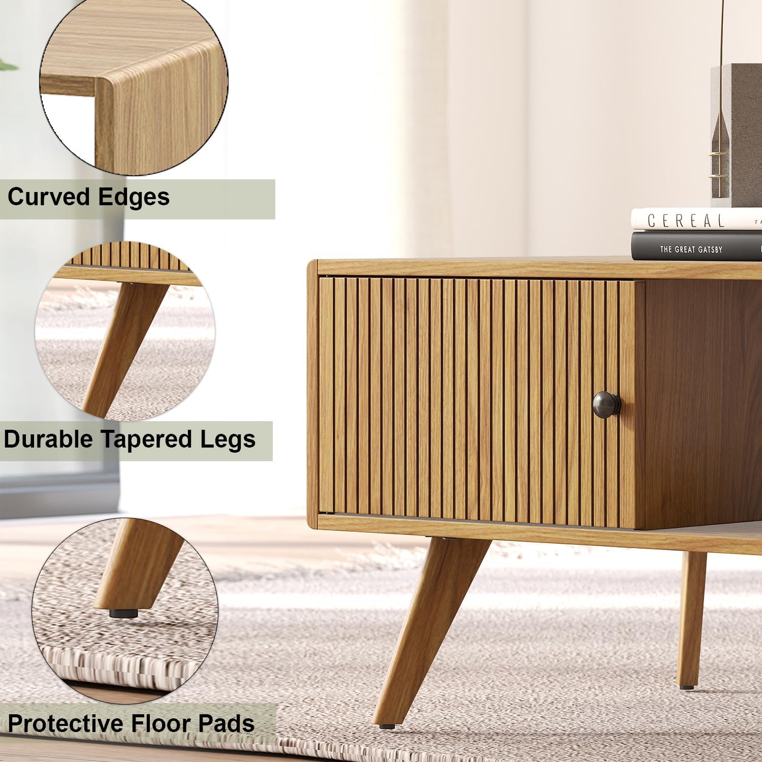 Manora Couchtisch Holz Eiche - Moderner Wohnzimmertisch Holz mit Stauraum, 105x55x45cm, Stabiler E1-Platte & Massiv Holzfüßen, Landhausstil Couchtisch für Wohnzimmer