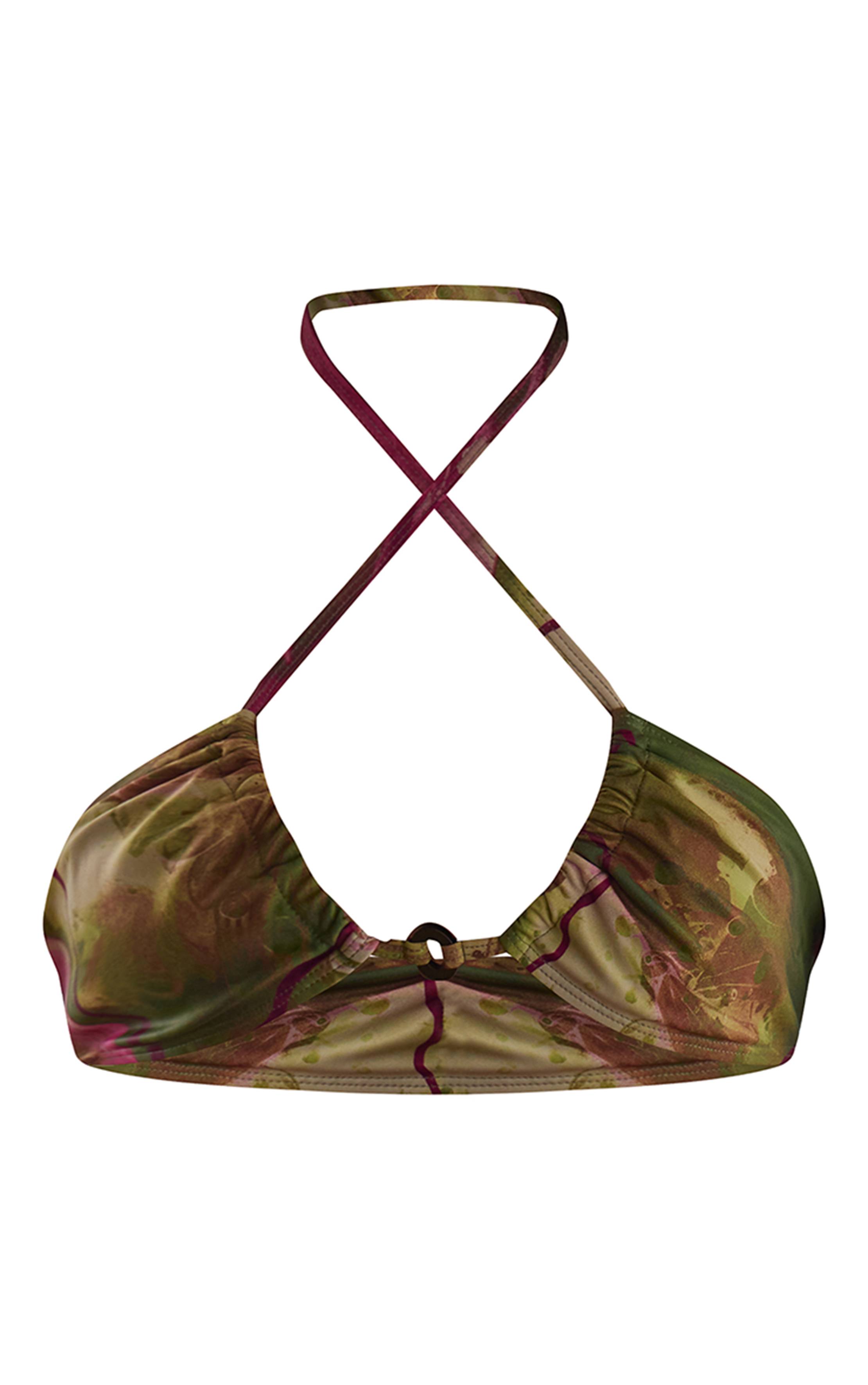 Vert Olive Haut De Bikini Triangle À Imprimé Orchidée