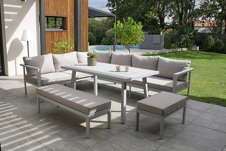Ensemble repas de jardin Antalya DCB Garden aluminium gris 9 personnes