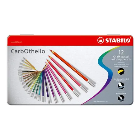 Pastellkreidestift - STABILO CarbOthello - 12er Metalletui - mit 12 verschiedenen Farben