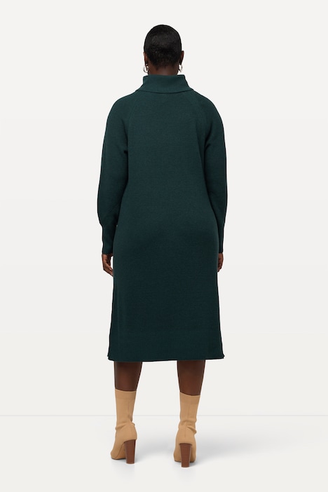 Strickkleid, H-Linie, Rippstrick, Stehkragen, Langarm