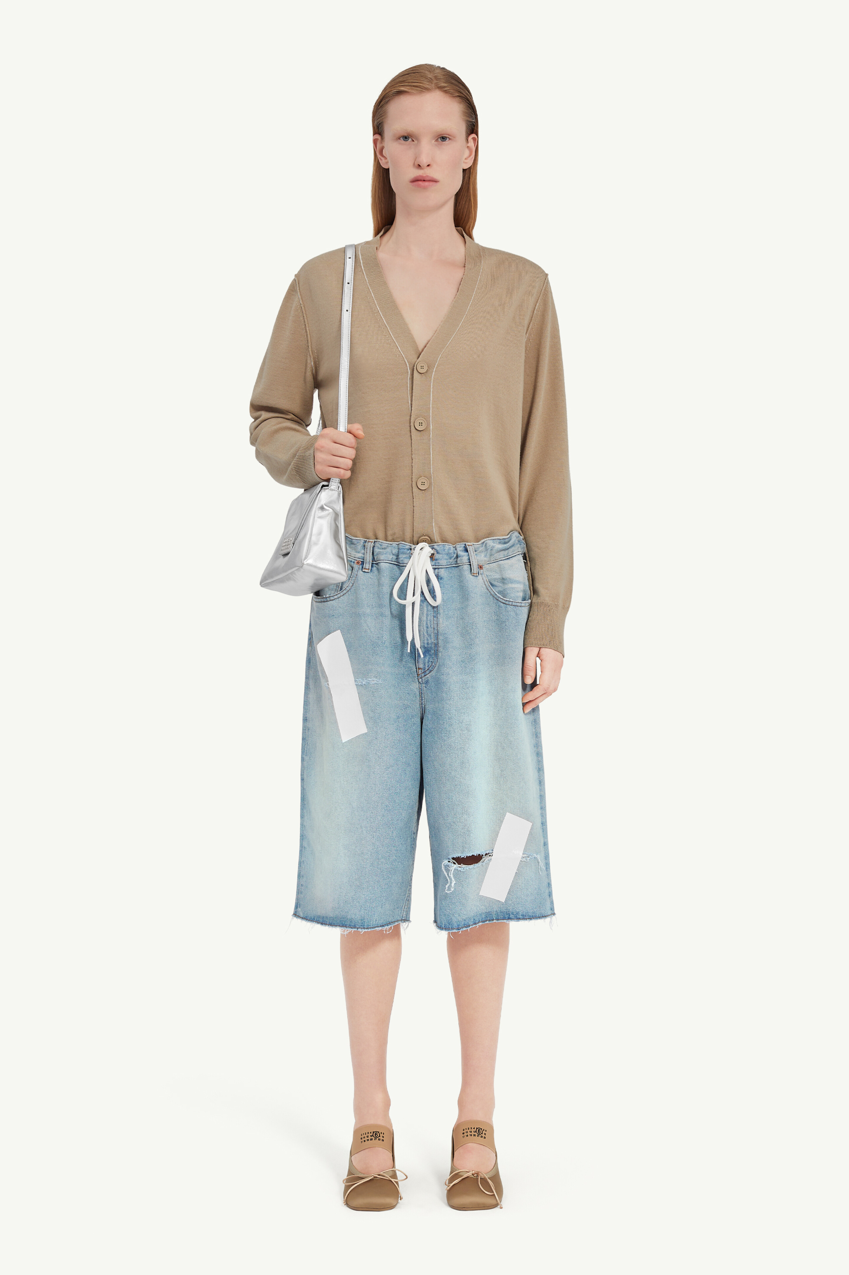 Light Blue Taped Denim Shorts