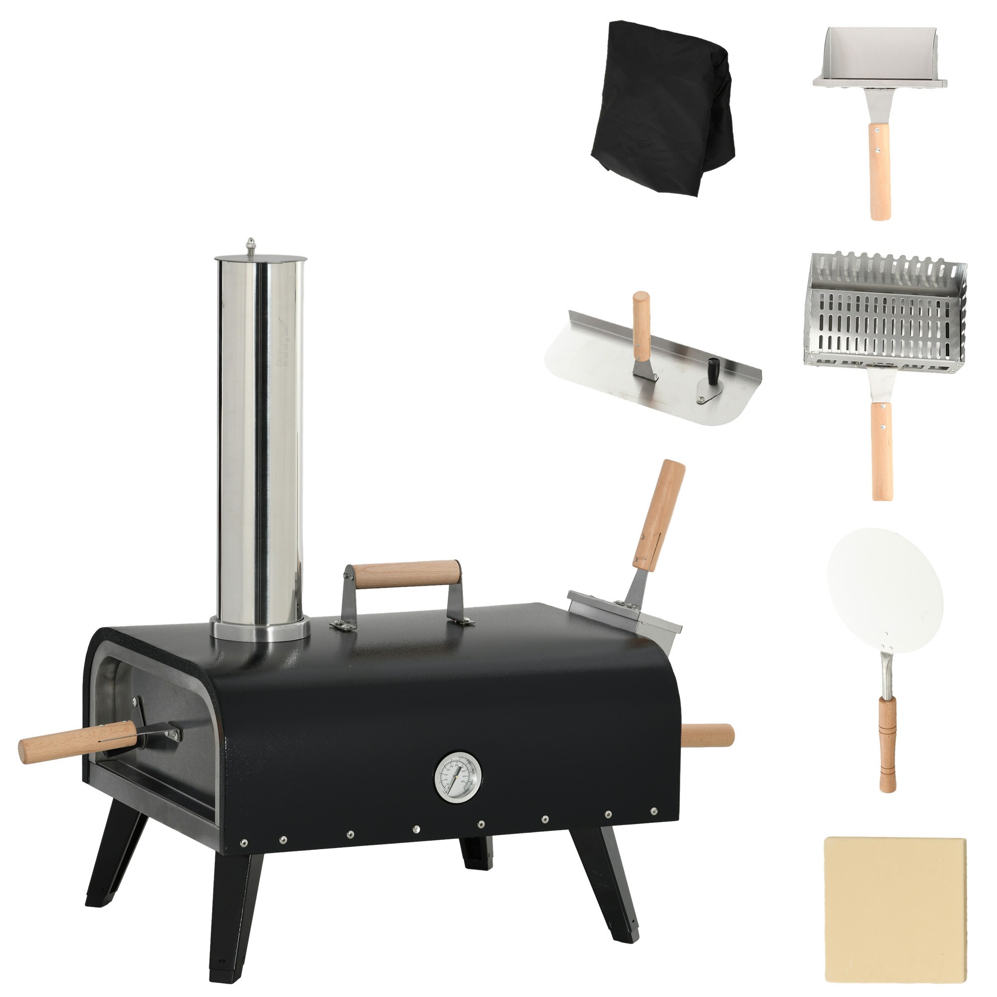 Outsunny Pizzaofen mit Griff schwarz 81L x 40B x 72H cm