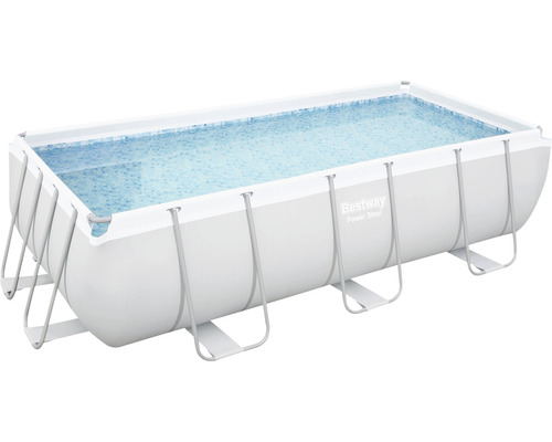 Bovengrondse frame zwembadset Bestway Power Steel™ rechthoekig 404 x 201 x 100 cm incl. zandfiltersysteem & ladder grijs