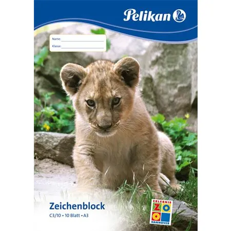 Pelikan Zeichenblock C3/10, A3, 100 g/qm, Deckblatt mit Tiermotiv, 10 Blatt
