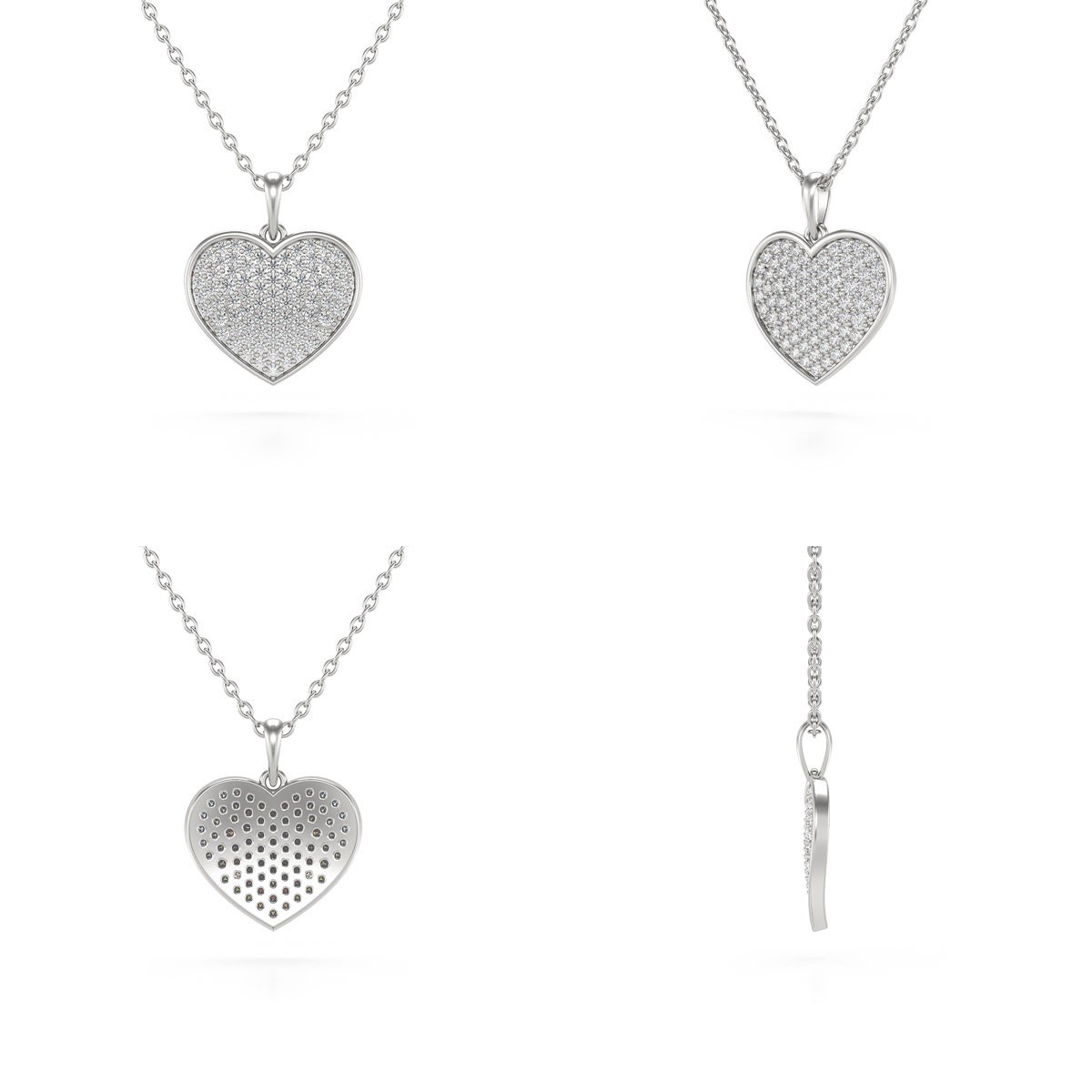 Collier Pendentif Coeur en Or Blanc 750 et Diamant avec Chaîne - 1.862gr | Aden Boutique