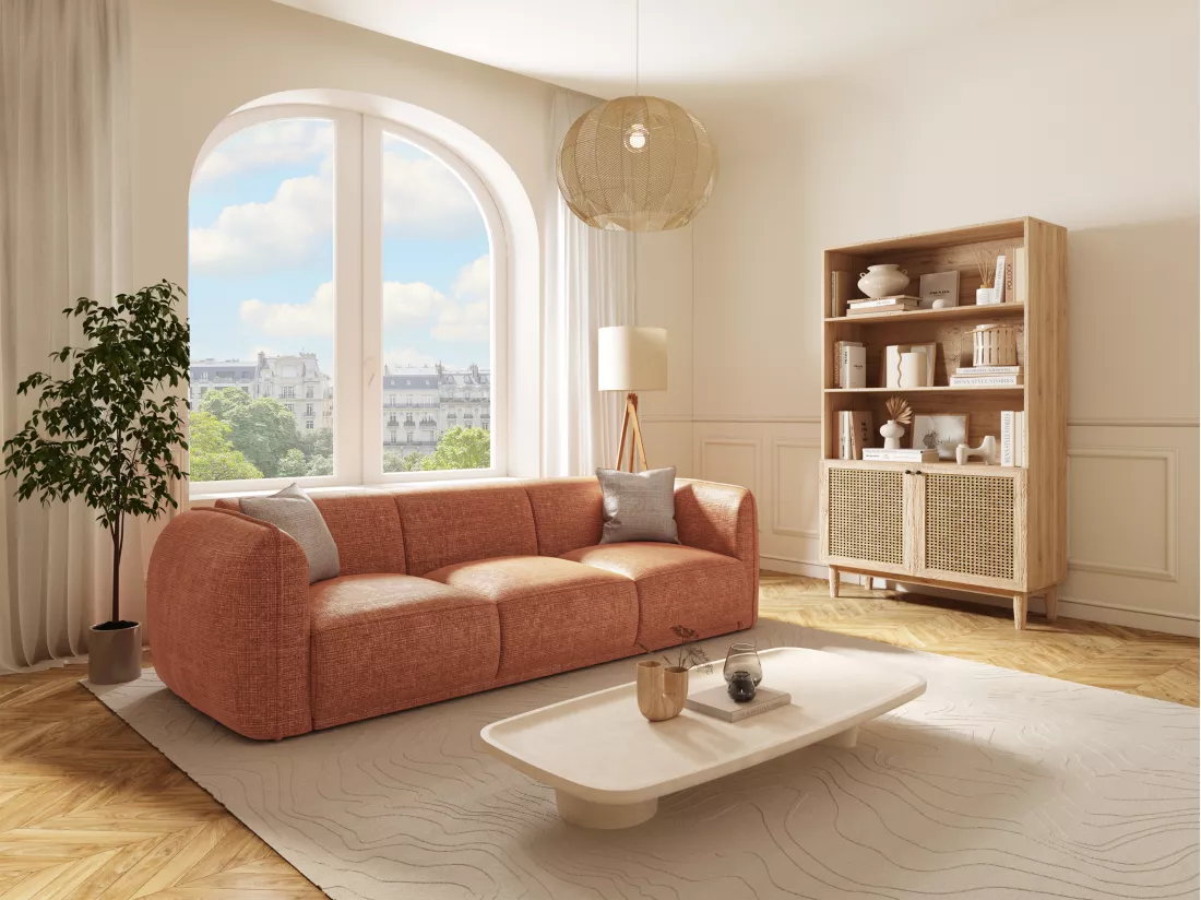 Canapé 3 places en tissu texturé terracotta JUNETI