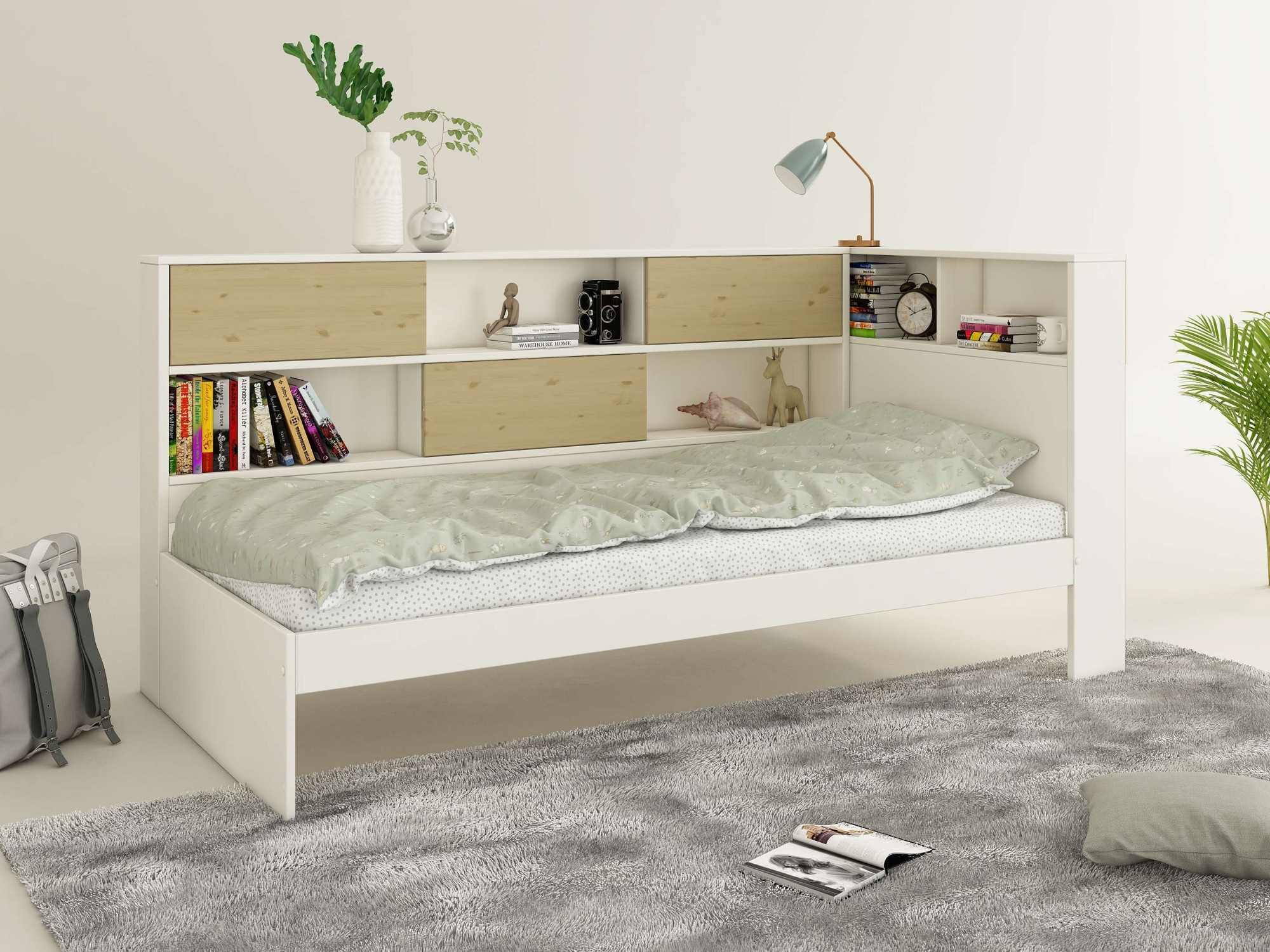 Home affaire Stauraumbett »Amance, Kopfteil beidseitig montierbar, stabil und langlebig, Stauraum« Aussenmasse B/T/H: 110,2/220,1/106,9 cm,  FSC® zertifiziert, inklusive Lattenrost,  Made in EU,Massivholz + MDF