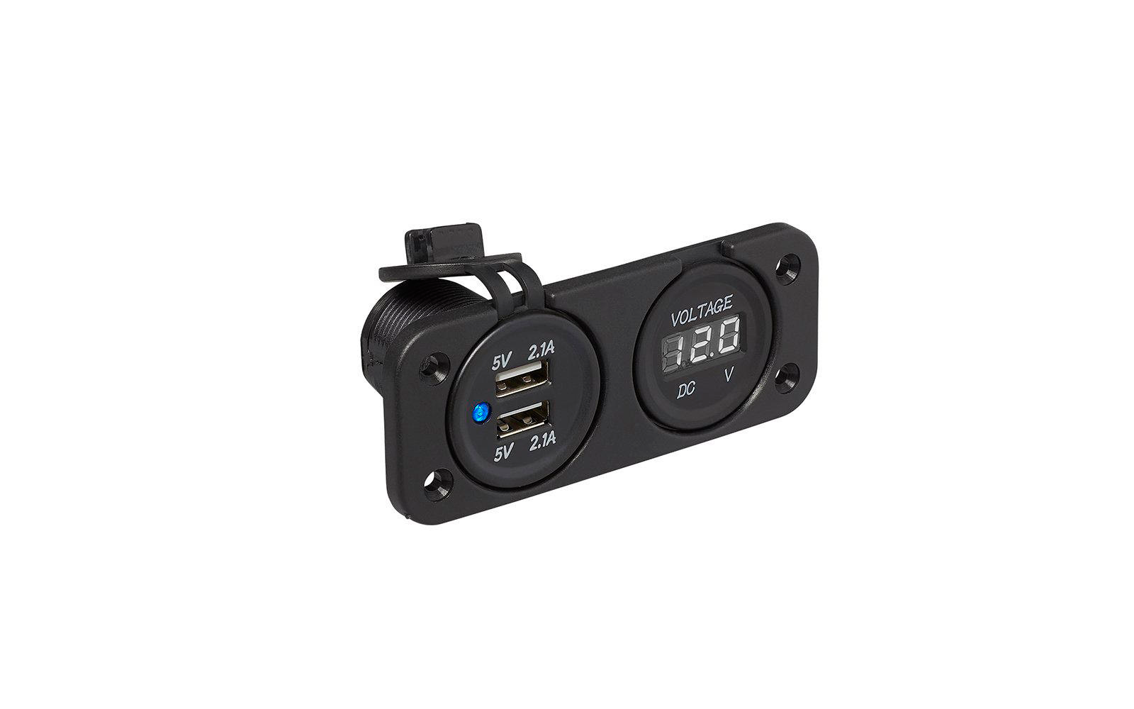 ProPlus Einbau Kit Voltmeter 30 V und USB Doppelsteckdose 2 Mal 2100 mA