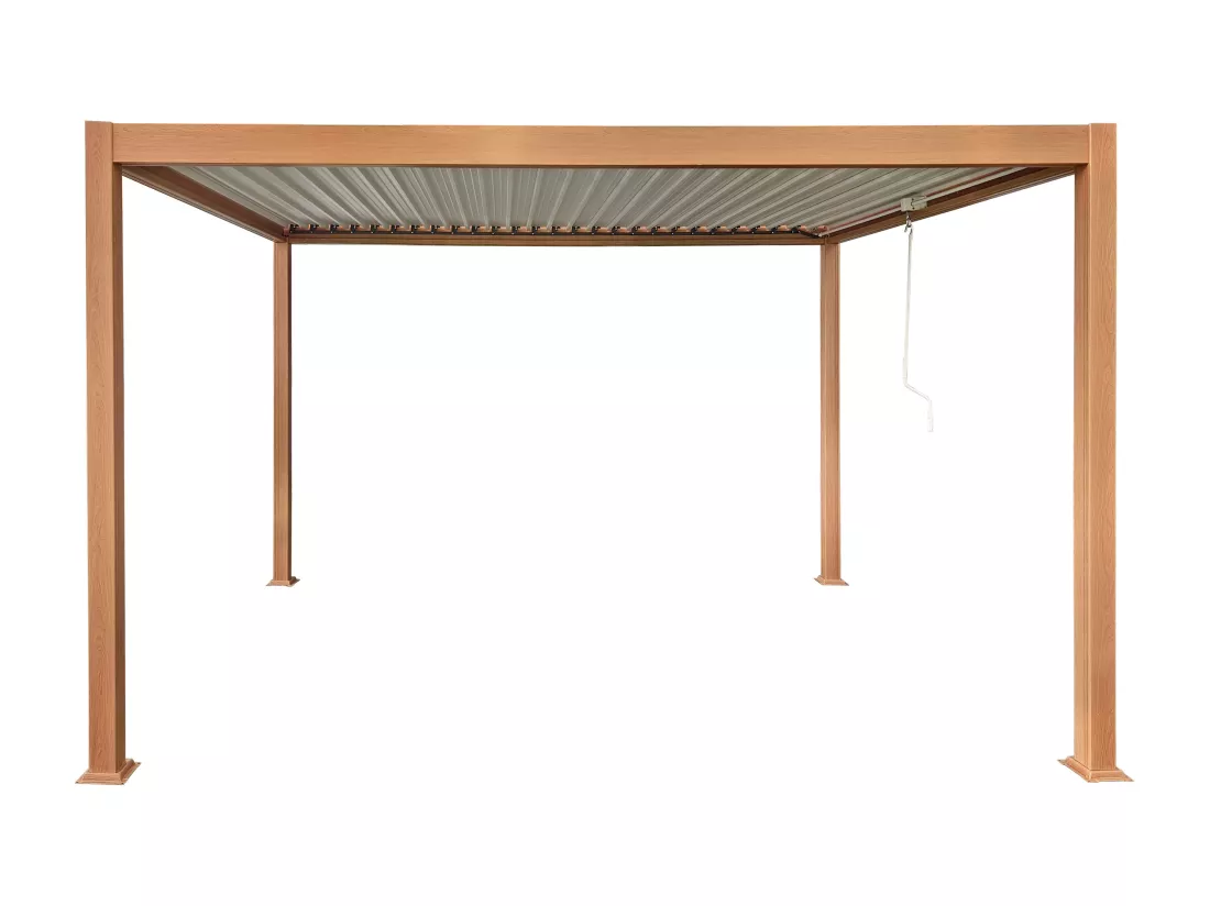 Pergola bioclimatique autoportante en aluminium avec lames orientables - 12 m² - coloris naturel foncé - AMALFI