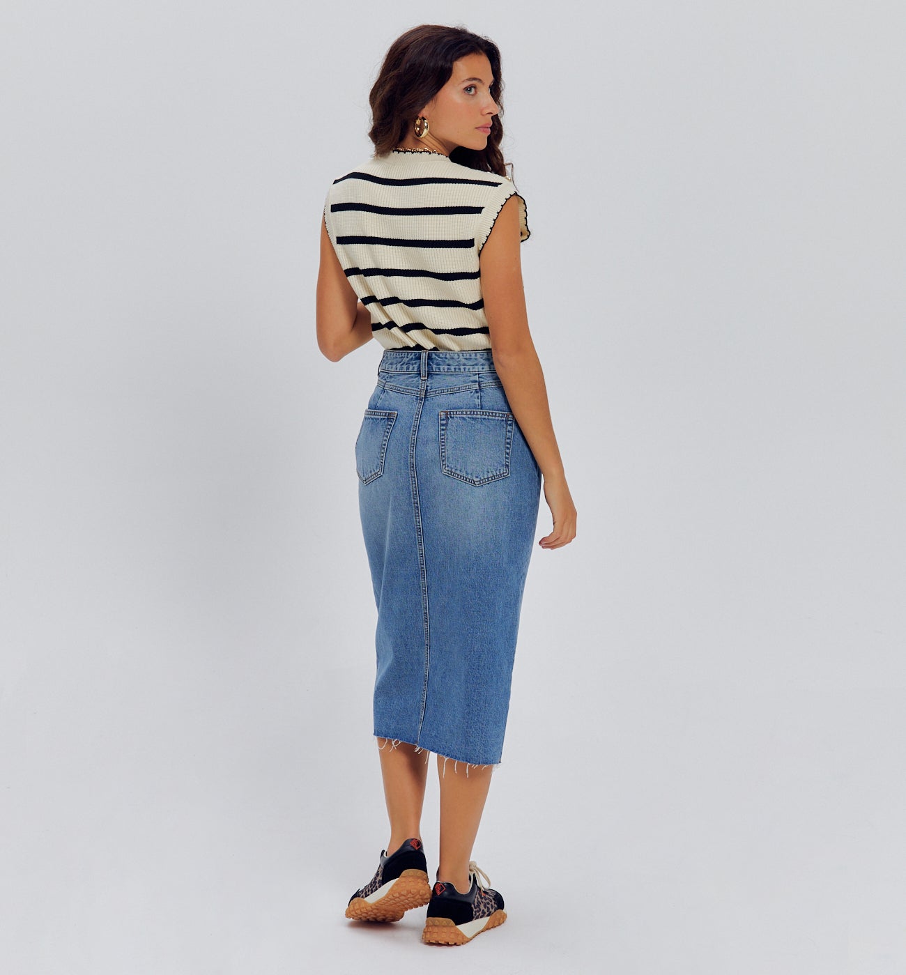 Pull marin sans manches - Rayé marine
