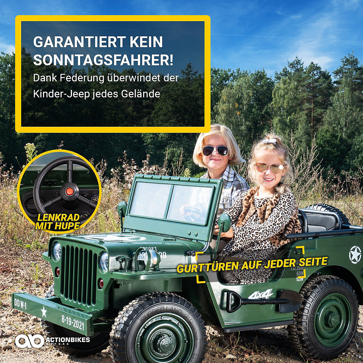 Jeep Willys elétrico infantil - 4x45 watts - carrinho infantil com controle remoto - módulo de som verde