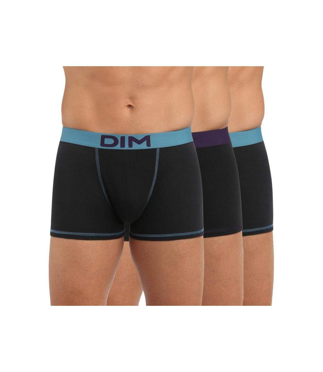 DIM Lot de 3 Boxers Homme Coton MIX AND COLORS Noir ceinture Vert Viride Violet Velours