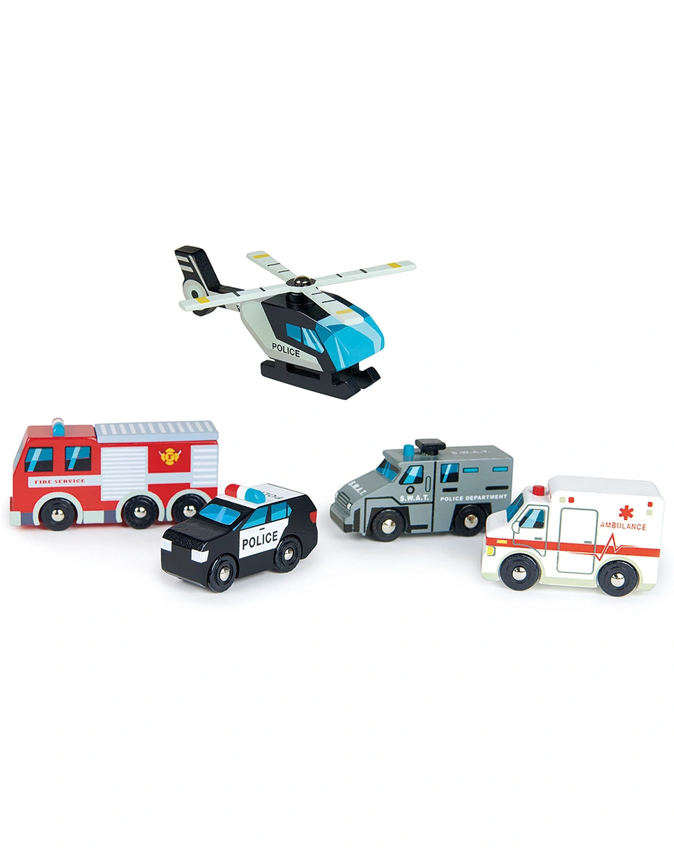Spielfiguren-Set RETTUNGSFAHRZEUGE 5-teilig aus Holz