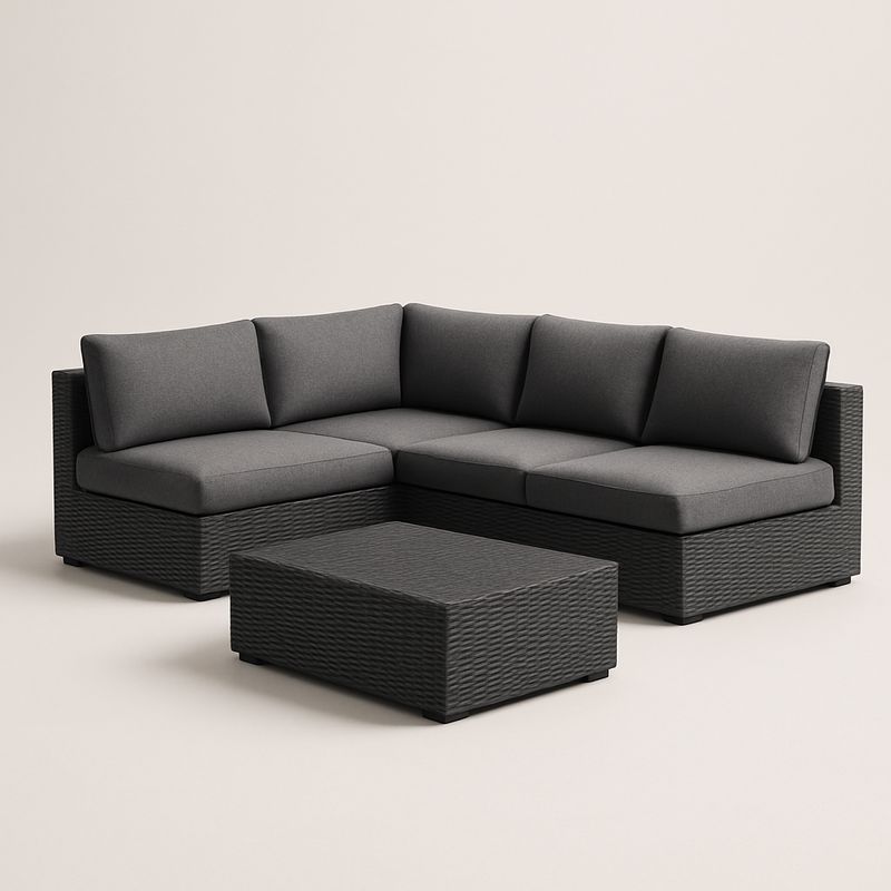 Eck-Lounge Set Rattan Dunkelgrau