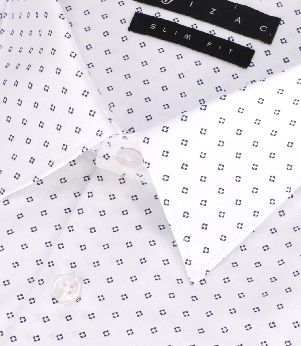 Chemise imprimée micro motifs blanche et marine PAOLINO