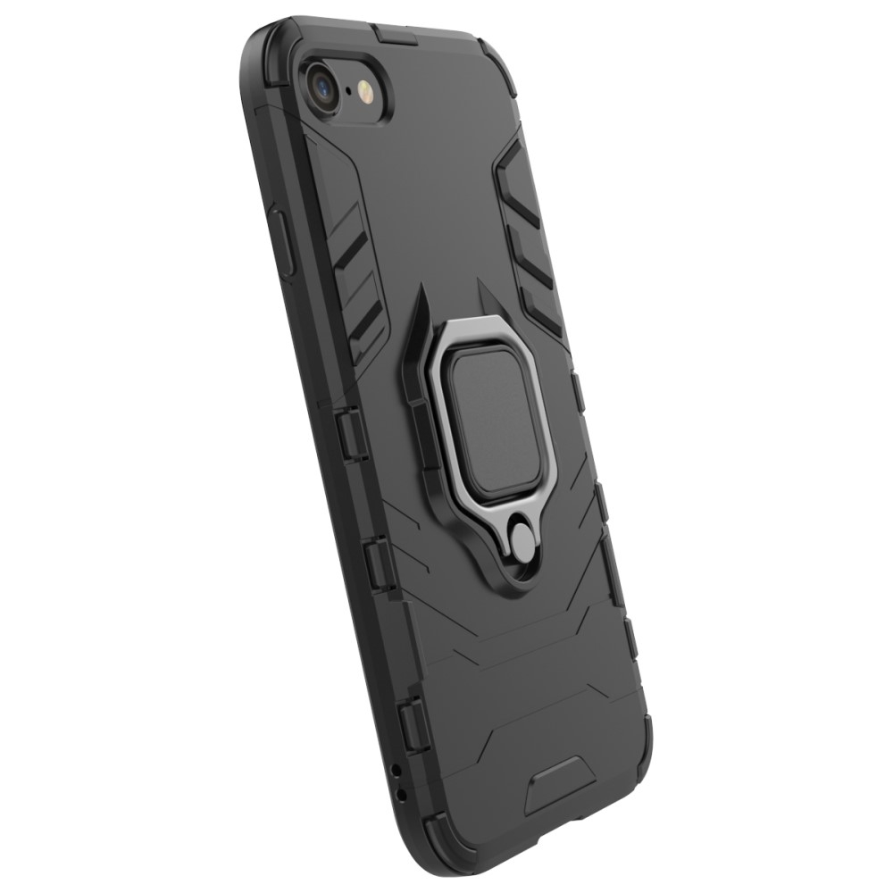 iPhone SE (2022/2020) / 8 / 7 / 6S Hybrid Outdoor Hardcase Hülle   Magnetischer Kickstand Haltering - Schwarz