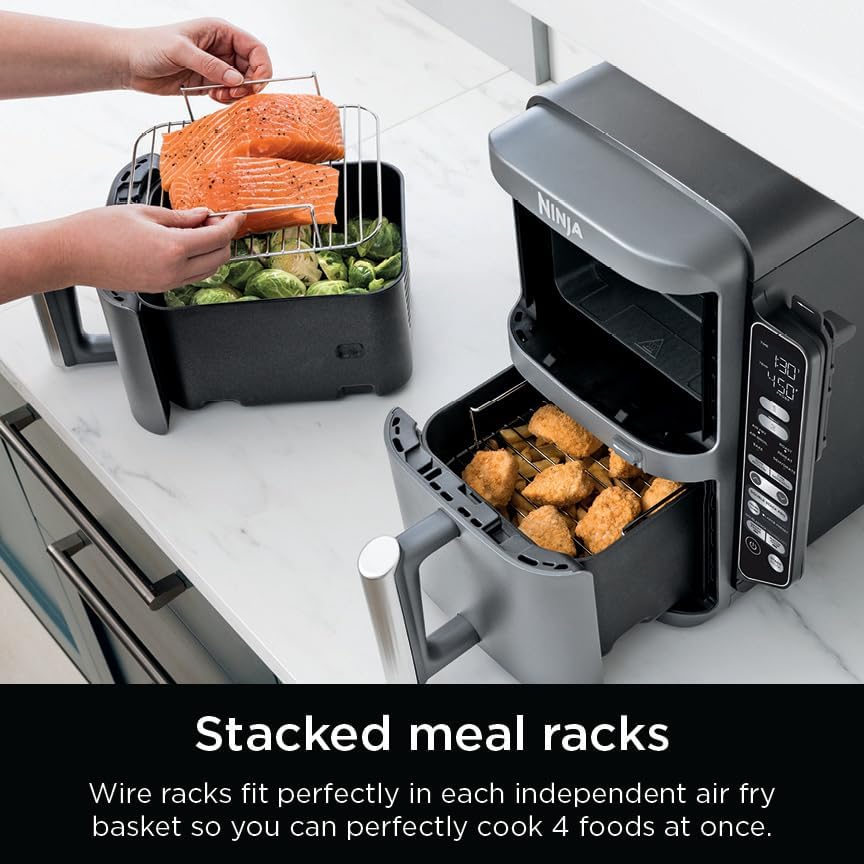 Ninja DoubleStack XL Friteuse à air intelligente avec 2 paniers, système de cuisson intelligent, technologie DoubleStack qui cuit 4 aliments à la fois, design peu encombrant, 10 litres
